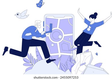 People exercising healthy running vector internet operation illustration
