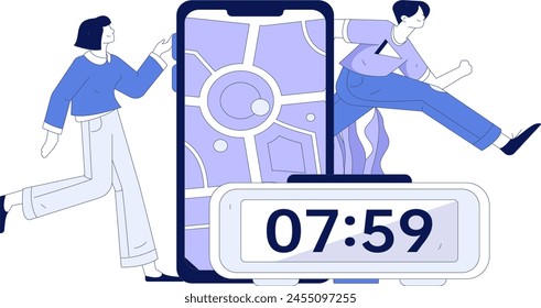 People exercising healthy running vector internet operation illustration
