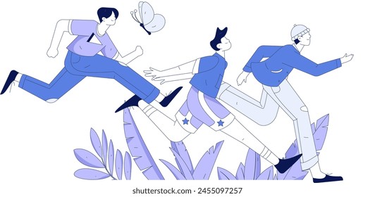 People exercising healthy running vector internet operation illustration
