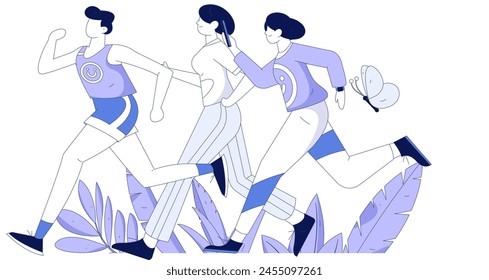 People exercising healthy running vector internet operation illustration
