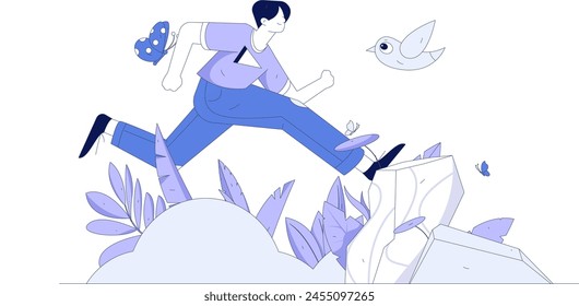 People exercising healthy running vector internet operation illustration

