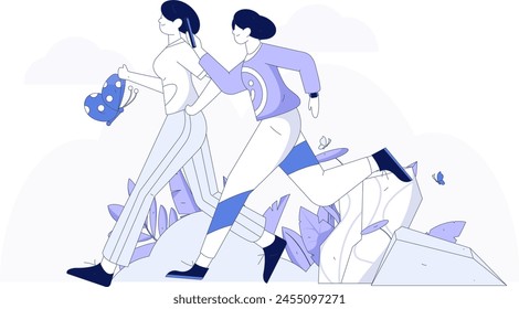 People exercising healthy running vector internet operation illustration
