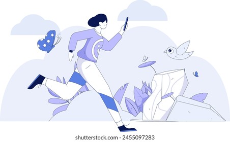 People exercising healthy running vector internet operation illustration
