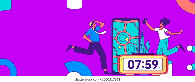 People exercising healthy running vector internet operation illustration
