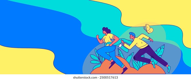 Personas ejercitando el funcionamiento saludable del Vector Ilustración de la operación de Internet
