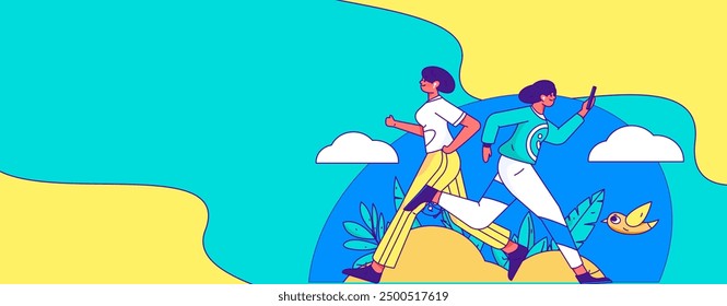 People exercising healthy running vector internet operation illustration
