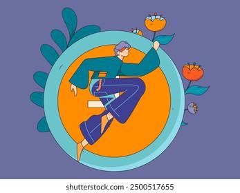 People exercising healthy running vector internet operation illustration

