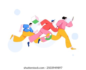 People exercising healthy running vector internet operation illustration
