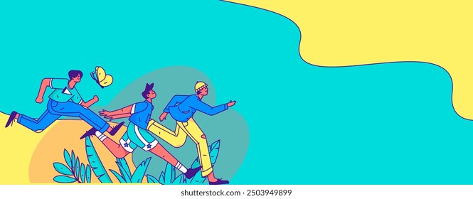 People exercising healthy running vector internet operation illustration
