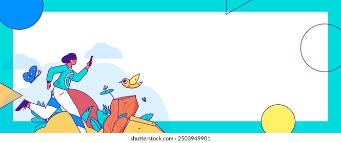People exercising healthy running vector internet operation illustration
