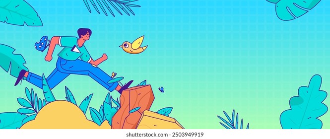 People exercising healthy running vector internet operation illustration
