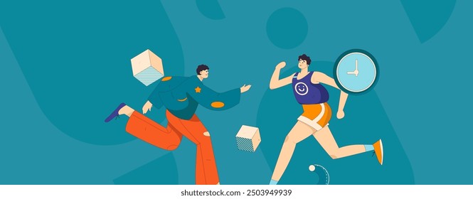 People exercising healthy running vector internet operation illustration
