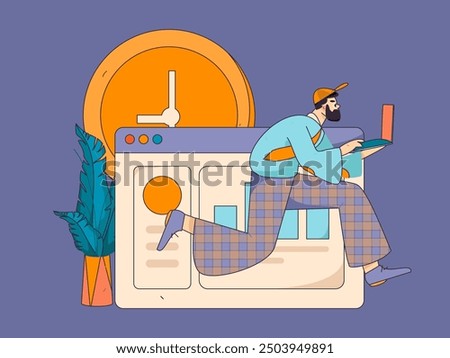 People exercising healthy running vector internet operation illustration
