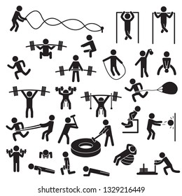 People exercising icon set. Vector.