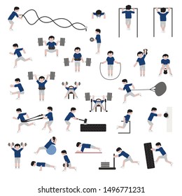 People exercising icon set. Vector.