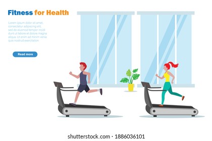 People exercising on treadmill running at fitness gym.  Idea for fitness, people healthy lifestyle. 