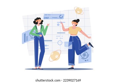 People Experiencing Metaverse Ecosystem Illustration concept. A flat illustration isolated on white background