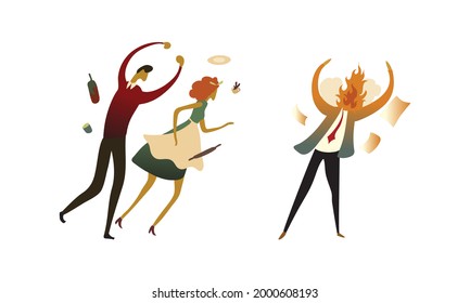 People Experiencing Negative Emotions Isolated on White Background Vector Set
