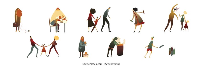 People Experiencing Negative Emotions Isolated on White Background Vector Set