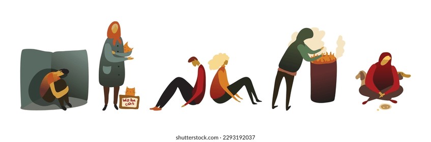 Personas con emociones negativas aisladas en un conjunto de vectores de fondo blanco
