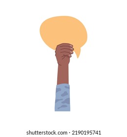 La gente expresa diferentes pensamientos y opiniones alzando pancartas, pancartas y tarjetas de reflexión. Carácter internacional, mano mostrando papel en blanco. Vector en ilustración de estilo plano