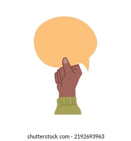 People expressing different thoughts and opinions by raising placard, banner and thought bubble card. International character, hand showing blank paper. Vector in flat style illustration