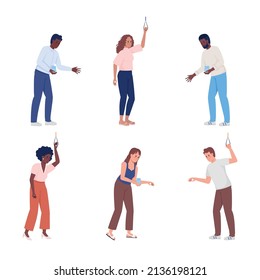 People expressing empathy semi flat color vector characters set. Standing figures. Full body people on white. Compassion simple cartoon style illustration for web graphic design and animation pack