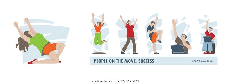 People expressing success and victory. Collection of vector illustration.
