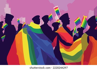 People expressing tolerance for lgbtq+ pride, rainbow paraphernalia, parade, flags