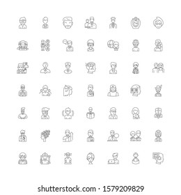 People expressions linear icons, signs, symbols vector line illustration set