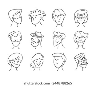 people face avatar line illustration vector set