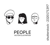 People Face Line Vector Illustration 
