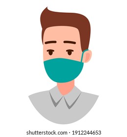 La gente se enfrenta con un icono de máscara aislado en blanco. Aviso de seguridad. Personas con máscara protectora. Reglas para visitar tiendas, lugares públicos, coronavirus, cómo protegerte, el oficinista lleva una máscara