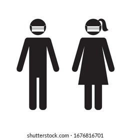 People face with mask icon vector in isolated on white background. Notice Safety sign, protect Covid 19 virus. Concept transmission of covid 19, Corona virus disease 2019.