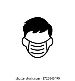 People face with mask icon vector in isolated on white background. Notice Safety sign, Wear dust mask