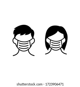 People face with mask icon vector in isolated on white background. Notice Safety sign, Wear dust mask