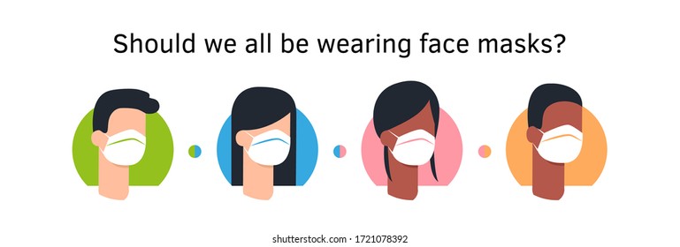 People with face mask medical vector illustration of man and woman wear protective facial medical mask signs flat cartoon isolated on white background. Prevention rules. Black skin male and female.