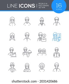 People in face masks - modern line design style icon set