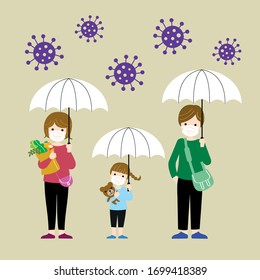 People with face masks protection from corona virus pandemic illustration