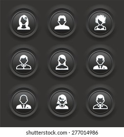 People Face Set on Black Bevel Round Buttons