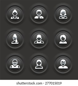 People Face Set on Black Bevel Round Buttons
