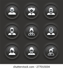 People Face Set on Black Bevel Round Buttons