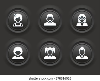 People Face Set on Black Bevel Round Buttons