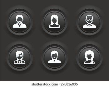 People Face Set on Black Bevel Round Buttons