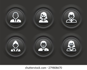 People Face Set on Black Bevel Round Buttons