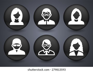 People Face Set on Black Round Buttons