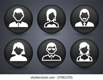 People Face Set on Black Round Buttons