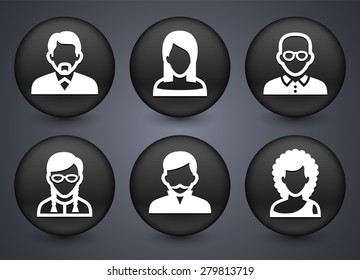 People Face Set on Black Round Buttons