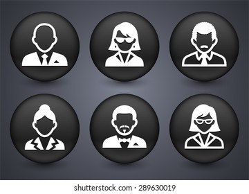 People Face Set on Black Round Buttons