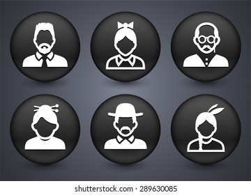 People Face Set on Black Round Buttons